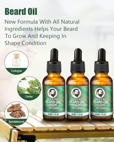 Mens Gifts for Birthday, Gifts for Men, Beard Care Kit with Beard Oil Balm Conditioner Wash Brush Comb Scissor, Stocking Stuffers for Men Birthday & Holiday Gifts for Boyfriend Brother Dad Husband - Image 4