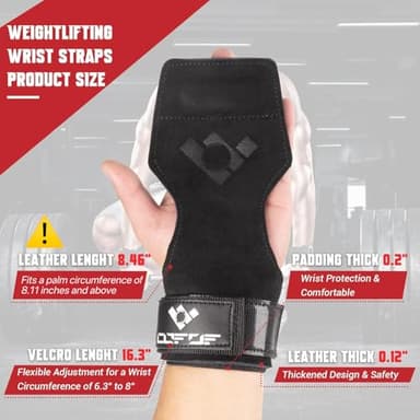 COFOF Weight Lifting Wrist Strap,Double Layer Leather Weightlifting Wrist Strap for Deadlift and Powerlifting, Adjustable Neoprene Padded Gym Workout Lifting Wrist Hooks for Men/Women(Pair) - Image 4