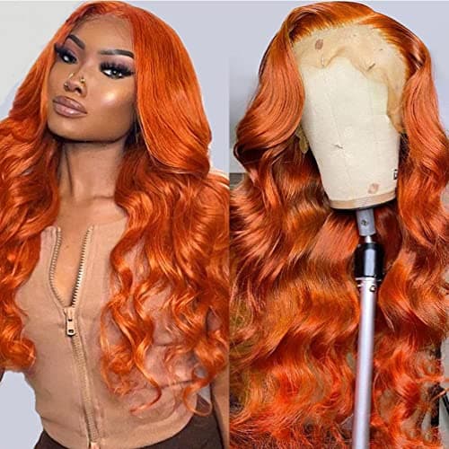 26 Inch 13X4 Orange Ginger Lace Front Wigs Pre Plucked Body Wave Wig Brazilian Colored Virgin Wigs for Black Women Invisible HD Lace Frontal Wig Human Hair 180 Density - Image 1