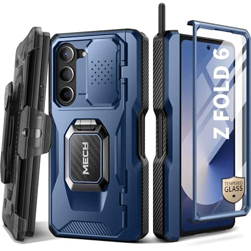TONGATE for Z Fold 6 Case with Ring Stand, Built-in S Pen Holder & Glass Screen Protector Shockproof Rugged Z6 Phone Case with Slide Camera Cover & Belt Clip for Samsung Galaxy Z Fold 6 2024, Blue - Image 1