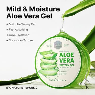 Nature Republic MILD & MOISTURE ALOE VERA WATERY GEL (3 PCS) Quick Hydration & Moisturizing,fast absorbing non-sticky texture,korean skin care for Face,Hair,Sunburn relief, aftershave, all Skin Types - Image 2