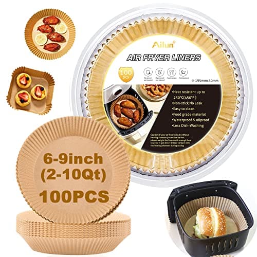 Ailun Air Fryer Paper Liners 8inch, 100PCS Non-Stick Parchment Paper,Oil Resistant,Disposable Food Grade Free of Bleach Paper Round for 5-8 QT Air Fryer Baking Roasting Microwave - Image 1