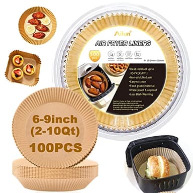 Ailun Air Fryer Paper Liners 8inch, 100PCS Non-Stick Parchment Paper,Oil Resistant,Disposable Food Grade Free of Bleach Paper Round for 5-8 QT Air Fryer Baking Roasting Microwave - Image 1