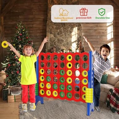 n1keft Jumbo 4 in a Row Game Set,4FT Giant Game Set with Carry Bag&42 Pieces Rings&Cup Holder,Indoor/Outdoor Yard Game for Kids & Adults-Fun Family&Party Game-Boosts Brain Power(Red&Blue) - Image 6