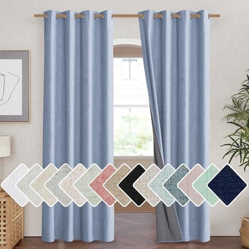 NICETOWN Stone Blue Vintage Linen 100% Blackout Curtains for Living Room, Thermal Insulated Curtains 84“ Long, Noise Reducing Window Treatment Drapes for Hall Room, 52" Wide Per Panel, Set of 2 - Image 1