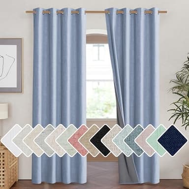 NICETOWN Stone Blue Vintage Linen 100% Blackout Curtains for Living Room, Thermal Insulated Curtains 84“ Long, Noise Reducing Window Treatment Drapes for Hall Room, 52" Wide Per Panel, Set of 2 - Image 1