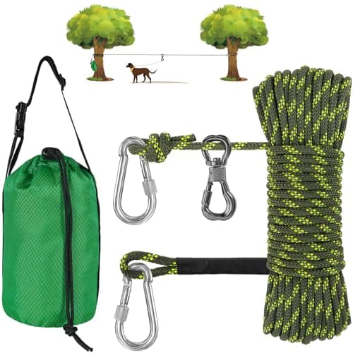 XiaZ Dog Tie Out Cable for Camping, 50ft Portable Overhead Trolley System for Dogs up to 200lbs,Dog Lead for Yard, Camping, Parks, Outdoor Events,5 min Set-up - Image 1