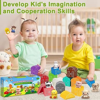 Learning Toys for 1,2,3 Year Old Toddlers, 20Pcs Farm Animals Barn Toy Montessori Counting, Matching & Sorting Fine Motor Games, Christmas Birthday Easter Gift for Baby Boys Girls Age 12-18 Months - Image 7