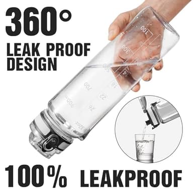 OLDLEY Water Bottle, 32oz Motivational Sports Water Bottle with Time Marker - Times to Drink - Tritan, BPA Free, Wide Mouth Leakproof, Clear (1 Bottle) - Image 8