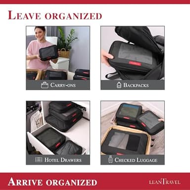 LeanTravel Compression Packing Cubes for Travel Organizers with Double Zipper (6-Pack (2L+2M+2S), Black) - Image 9