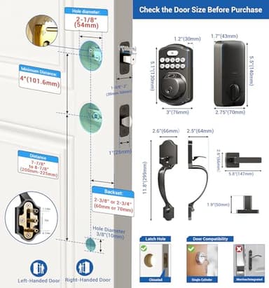 Veise Fingerprint Door Lock Set, Keyless Entry Door Lock, Front Handle Set, Electronic Keypad Deadbolt with Lever Handle, 2 Keys, Auto-Locking, One-time Codes, Easy to Install, Matte Black - Image 6