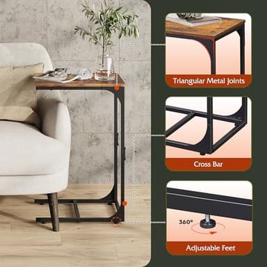 WLIVE C Shaped End Table, Small Couch Side Tables with Metal Frame That Slide Under, Sofa Table TV Tray for Living Room, Bedroom, Rustic Brown - Image 5