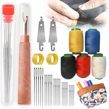 Big Eye Steel Sewing Needles Kit, Stainless Steel Needles for Hand Sewing, 34/36PCS Big Eye Steel Needles Set - Long & Thin Handmade Quilting & Sewing Needles Kit for Household, DIY (36pcs) - Image 1
