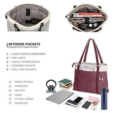 Women's Work Bag with Laptop Compartment Zipper Pockets Teacher Totes Purse - Image 4