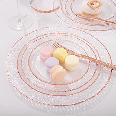 Ciaell 150PCS Rose Gold Plastic Plates – Disposable Plates with Rose Gold Plastic Silverware include 50Plates, 25Forks, 25Knives, 25Spoons, 25Cups for Wedding & Party - Image 4