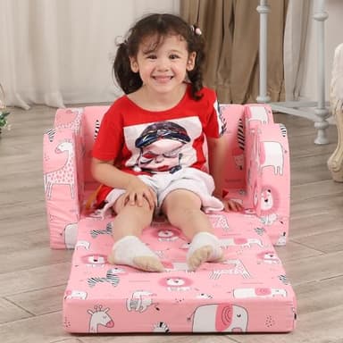 MOMCAYWEX Pink Kids Sofa, 2-in-1 Kids Couch Fold Out, Convertible Sofa to Bed for Girls and Boys - Image 6