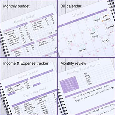 Monthly Budget Planner Book (Undated) with 12 Pockets for Income, Debt, Saving, Expense and Bill Tracker Organizer, Purple, Spiral Design - Image 4