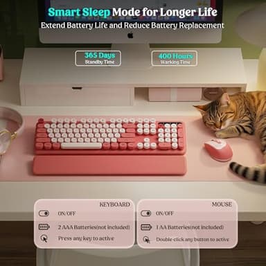 Wireless Keyboard and Mouse Combo, Blush Pink for Aesthetic Desk, Magnetic Wrist Rest, Full-Size Retro Typewriter Keyboard with Round Keycaps, Sleep Mode, 2.4GHz Cordless for Mac/Windows/PC, Trueque - Image 5