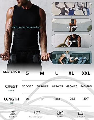TELALEO 5 Pack Men's Athletic Compression Shirts Sleeveless Workout Tank Top Sports Base Layer Running Basketball XL - Image 7