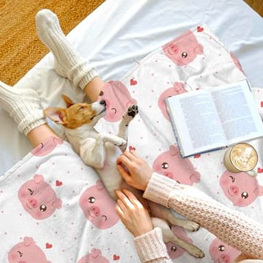 Xikowoxs Pig FleeceThrow Blanket, Pink Pig Cute Girls Adults Kids, Warm Cute Pig Pattern, 60x50 - Image 4
