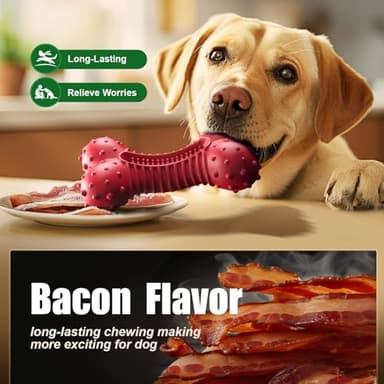 Ouilter Dog Toys for Aggressive Chewers, Dog Chew Toys for Medium Large Dogs, Durable Natural Rubber Dog Toys with Bacon Flavor, Indestructible Dog Toy, Red - Image 3