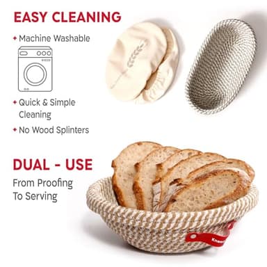KneadAce Sourdough Starter Kit – 34oz Starter Jar, 2 Cotton Rope Banneton Proofing Baskets, Magnetic Bread Lame for Scoring – Gift for Bakers & Complete Sourdough Bread Baking Set - Image 3