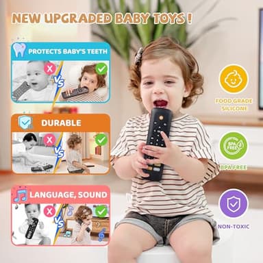 Baby TV Remote Toy - Realistic Play Remote toy with Lights and Sounds, 3 Languages (English, Spanish & French), Learning Musical Toys, Preschool Infant Boys Girls Toys Gift for 1 2 Year Old, Black - Image 3