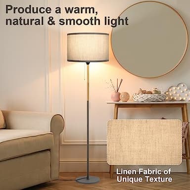 Modern Floor Lamp for Living Room Farmhouse Floor Lamps Pole with Linen Lamp Shade, Standing Tall Floor Lamps for Bedrooms and Office (Grey) - Image 4