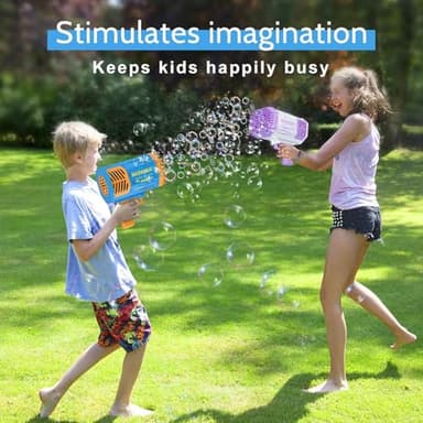 Bubble Gun Bazooka Machine with Solution - 69 Holes Blaster for Outdoor Summer Toy, Party Favors - Blue Halloween Bubble Maker Blowers for Kids - Image 6