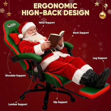 Gaming Chair, Lumbar Support Massage Computer Chair, High Back Gamer Chair, with Footrest and Headrest, Lumbar Pillow, Recline, Wide Seat, Gaming Chairs for Christmas/Birthday Gifts, Green - Image 4