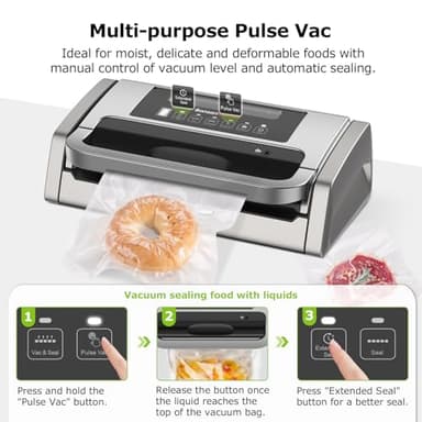 Bonsenkitchen Vacuum Sealer Machine, Powerful Low-Noise Food Vacuum Sealer, Globefish Technology for High-Speed Continuous Working (Full Silver) - Image 3