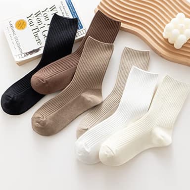 ACCFOD Cute Crew Socks Casual Athletic Aesthetic Socks Neutral Cotton Socks for Women Granola Girls Clothes - Solid Color Size 5-9 - Image 2