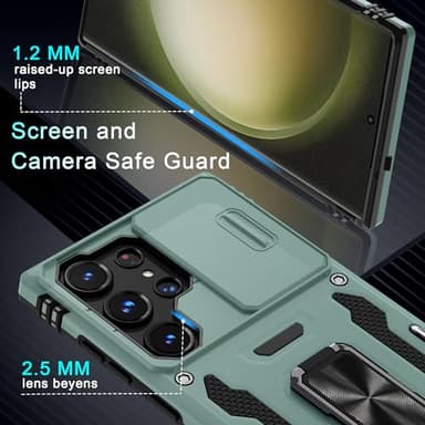 DEERLAMN Case for Samsung Galaxy S25 Ultra with Slide Camera Cover+Screen Protector (1 Pack), Rotated Ring Kickstand Military Grade Shockproof Protective Cover-Green - Image 6