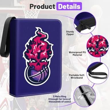 Basketball Card Binder, Trading Sports Card Binder Holder 900 Pockets with 50 Removable Pages, 9 Pocket Collector Album Storage Double Sided,Folder Book Case Gift for Boys And Girl (Purple) - Image 4