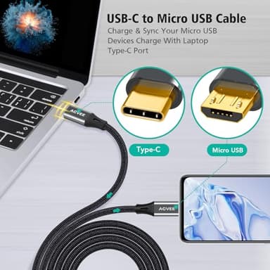 AGVEE 2 Pack 3.3ft USB-C to Micro USB Cable, Gold Plated End Tips, Braided Charger Data Sync Cord Charging Adapter for Micro USB Devices, PS4, Kindle, Android Phone, Dark Gray - Image 2