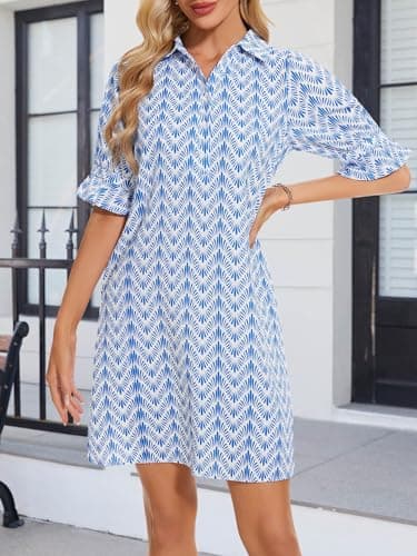 FENSACE Graduation Dresses for Women 2025 Blue Summer Casual Cute Babydoll Shirt Dress - Image 3