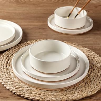 AmorArc Ceramic Dinnerware Set for 6 | Speckled Stoneware Plates and Bowls with Rustic Terracotta Underside| Scratch Resistant,Dishwasher & Microwave Safe Dishes Sets- 18pcs Beige - Image 5