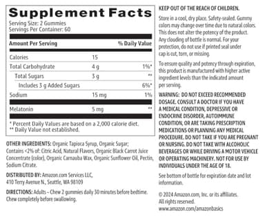 Amazon Basics Melatonin, Sleep Support Gummies, Strawberry Flavor, 5mg, 120 Count (Previously Solimo) - Image 5