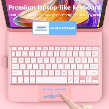 for iPad A16 11th Generation/10th Generation Case with Keyboard,Touch Keyboard for iPad 11" /10th Gen 10.9 inch 2022-10 Color Backlight, 360° Rotatable Protective Cover (Rose Gold - Image 4