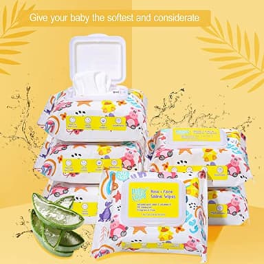 HAPPY BUM - 180 Count Saline Baby Wipes, Unscented, 7.4 x 7.2 Inch, Moist and Refreshing, Multi-Purpose Use, Ideal for Travel - Image 5