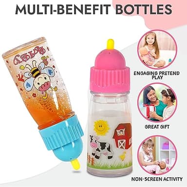 My Sweet Baby® Talking Doll Feeding Set – 2 Disappearing Bottles with Sounds (Milk & Juice), Sound Pacifier with Clip, Squeaky Tips – Toy Accessories for Dolls - Image 4