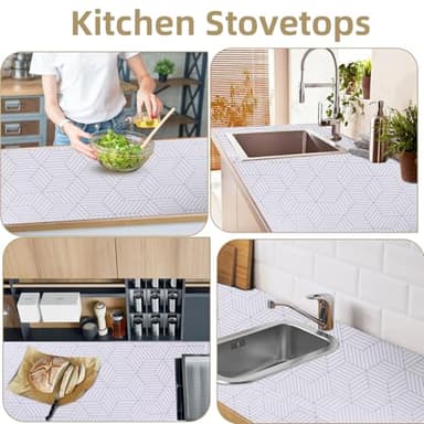 Shelf Liners for Kitchen Cabinets Non Adhesive Shelf Liner Paper Non-Slip Thickened Drawer Liner Easy to Clean for Tool Box Refrigerator with Knife and Tape Measure, Silver Geometric, 11.8 x 118 in - Image 6