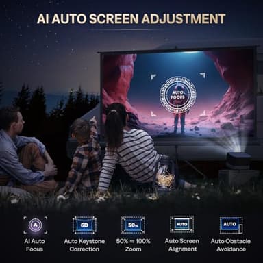 3-in-1 Projector 4K Supported, AURZEN BOOM 3 Smart Projector with WiFi and Bluetooth, 3D DoIby Audio & 36W Speakers, Auto Focus & Keystone, Netflix Official 500 ANSI Home Outdoor proyector, Black - Image 6