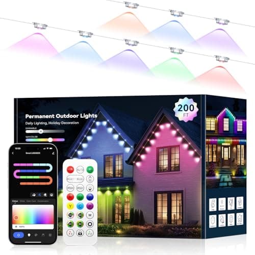 Permanent Outdoor Lights for House, RGB+IC IP67 Waterproof Smart Eave Lights 200ft with 100 LED, Eternity Lighting for Holiday Daily Decor, Work with Remote, APP - Image 1