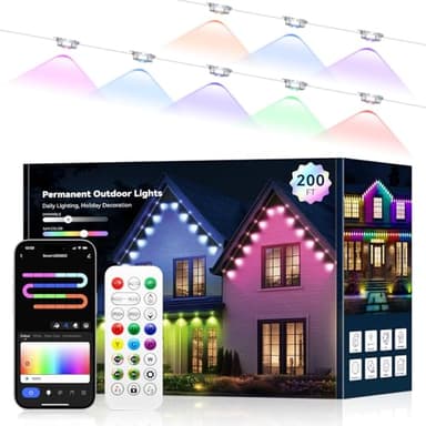 Permanent Outdoor Lights for House, RGB+IC IP67 Waterproof Smart Eave Lights 200ft with 100 LED, Eternity Lighting for Holiday Daily Decor, Work with Remote, APP - Image 1