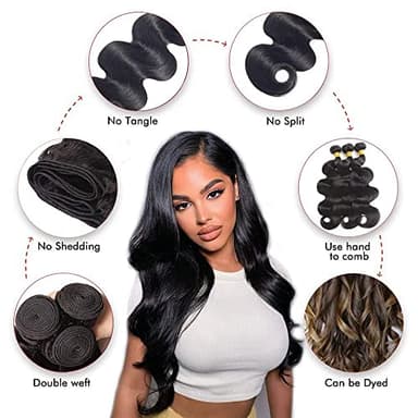 Body Wave Bundles Human Hair 26 28 30 Inch 100% Unprocessed Human Hair Bundles 12A Brazilian Virgin Hair Weave Body Wave 3 Pieces Natural Black Color 300G - Image 4