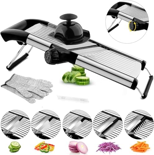 VEKAYA Mandoline Slicer, Mandoline Slicer for Kitchen, Adjustable Mandolin, Stainless Steel Mandoline, Vegetable Slicer, Potato, Onion, Cucumber, Tomato, Veggie Slicer with Cut-Resistant Gloves - Image 1