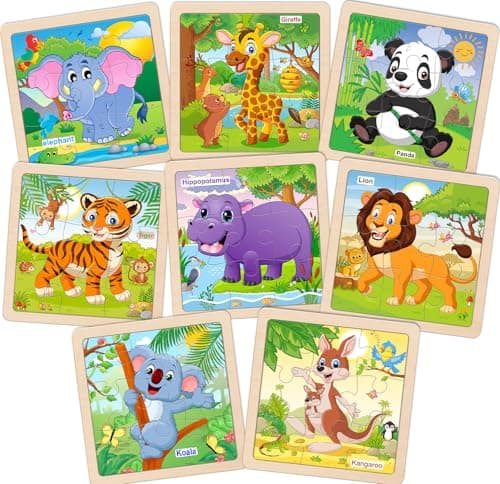 Wooden Puzzles for Toddlers, 9 Pieces Animal Jigsaw Puzzles for Kids Ages 3-5 4-6, Preschool Learning Activities, Learning & Educational Toys, Gifts for Boys, Girls (8 Pack) - Image 1