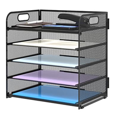 Supeasy 5 Trays Paper Organizer Letter Tray with Handle-Mesh Desk File Organizer, Paper Sorter Desk Organizer for Office, Home or School - Image 1