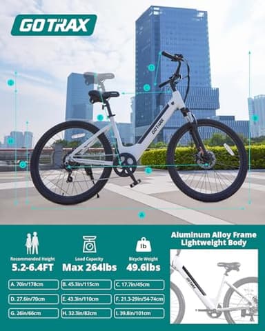 Gotrax Dolphin 26" Electric Bike, Max Range 30Miles(Pedal-assist1) & 20Mph Power by Peak 500W, 5 Pedal-Assist Levels & Front Suspension, 7-Speed&Boost Mode, City E-Bike for Adult White - Image 7